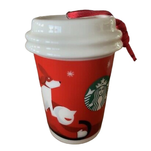 2011 STARBUCKS WHEN WE'RE TOGETHER Dog Sled Red Coffee Cup Christmas Ornament - Picture 2 of 4